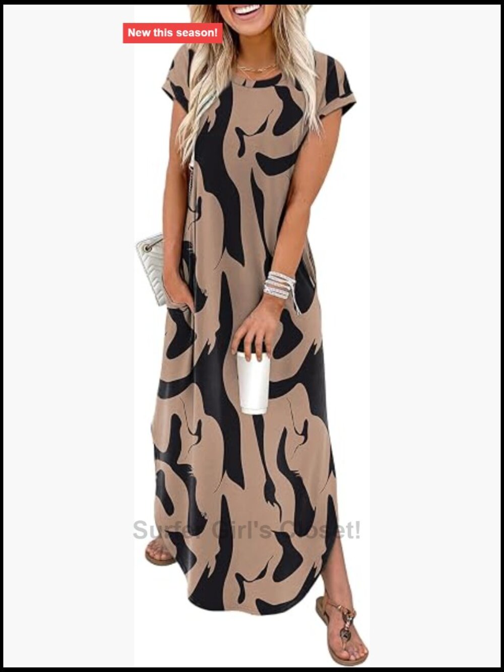 Womens Maxi Dress Cap Sleeve Crewneck Pull On Summer Casual Beach Vacation